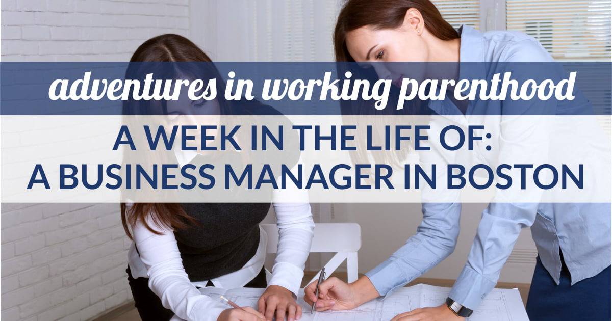 business manager in tech in boston shares her work-life balance as a working mom - image of two women working over a contract