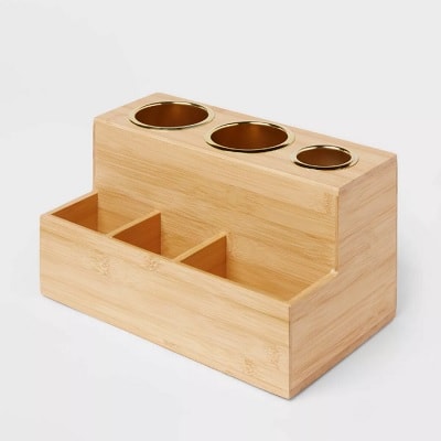 Bamboo hair tools organizer with six compartments