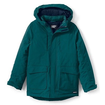 winter coat for kids - teal Lands End coat with pockets and hood