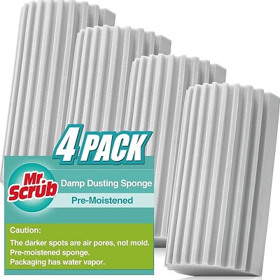 4 Pack Damp Dusting Sponge Duster, Grey Dust Cleaning Sponge, Reusable Household Cleaning Sponge Tool for Blinds, floorboards, Fan Blades, Vents, Glass, Railings, Mirrors