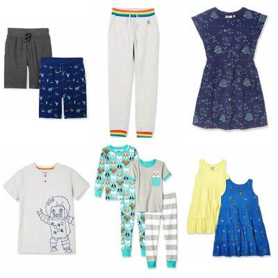 A collage of kids' clothings