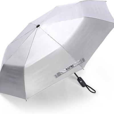 open, silver-colored umbrella