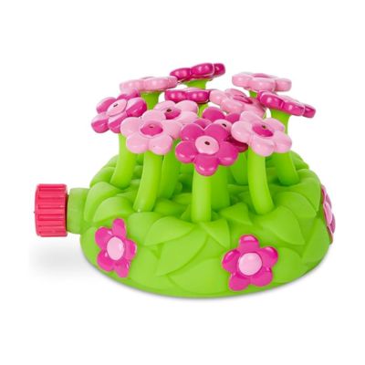 A pink and green floral kids' sprinkler attachment
