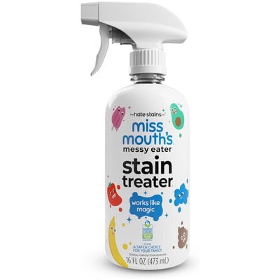 a bottle of Miss Mouth's stain treatment spray