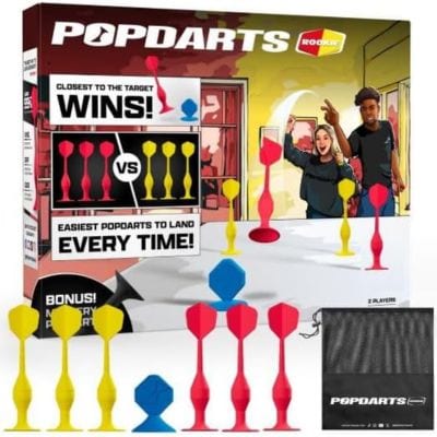 A box of a Popdarts indoor game