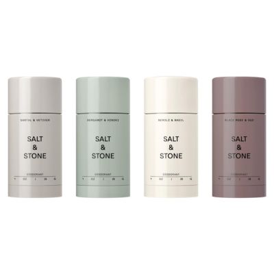 Four bottles of a Salt & Stone deodorant set