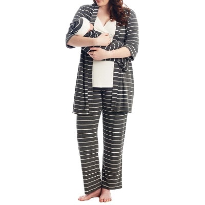 A woman wearing an Analise During & After Maternity/Nursing Sleep Set