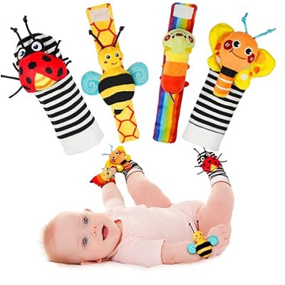 Baby Wrist Rattle Socks and Foot Finder Set, Perfect Baby Toys for 0-12 Months Newborn Boys and Girls As Baby Shower Gifts, Garden Bug Series