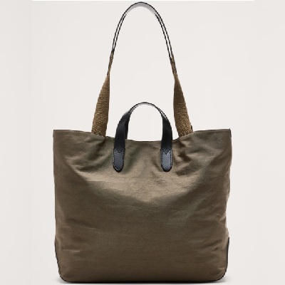 A green nylon tote bag