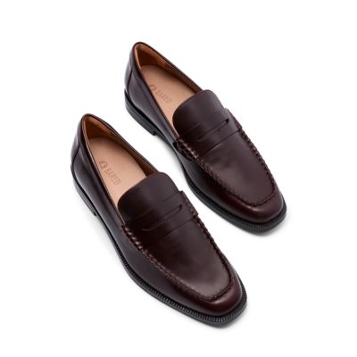 A pair of brown loafers