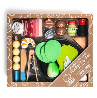 A colorful kids' hot pot play food set