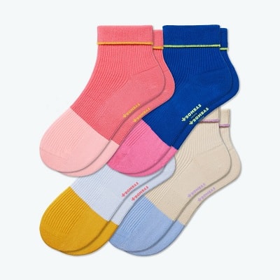 Four pairs of kids' brightly colored colorblock socks