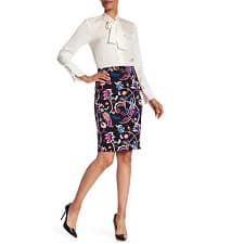 A woman wearing a Floral Vented Pencil Skirt