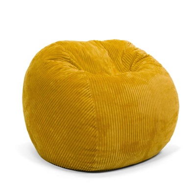 A mustard-colored bean bag chair