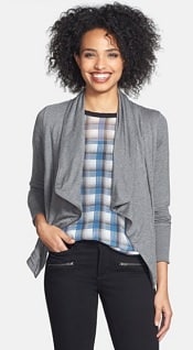 Caslon Drape Neck Zip Cardigan | Corporette