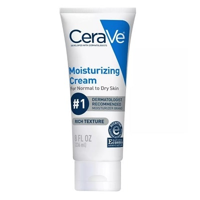 A tube of CeraVe Moisturizing Cream for Normal to Dry Skin