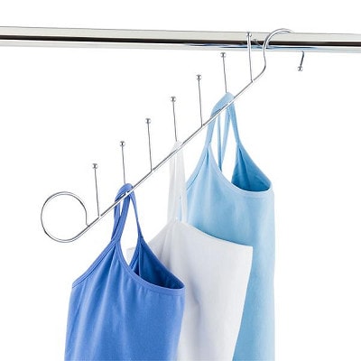 Tank tops hanging on a tank top organizer from The Container Store