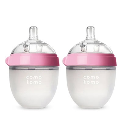 Comotomo pink-and-clear baby bottles