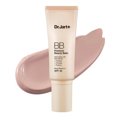 A bottle of Dr. Jart+ moisturizer with a swatch behind it
