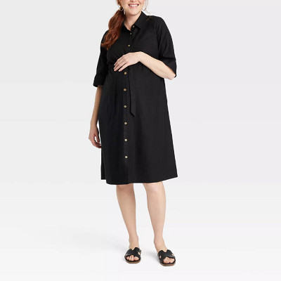 midi long sleeve dress black Black Long Sleeve Midi Dress - Medium