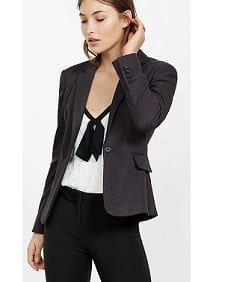 A woman wearing a Dotted Tweed Blazer.