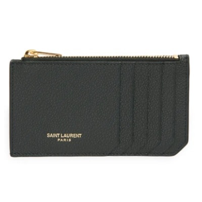A black card case with the words "Saint Laurent Paris" 