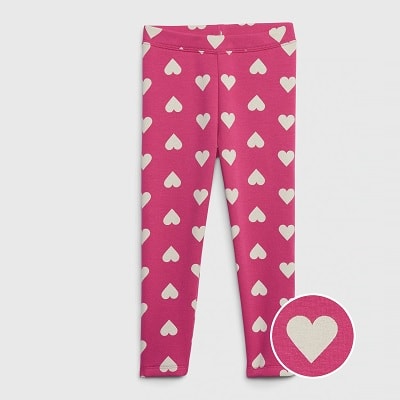 Pink fleece leggings with a heart print