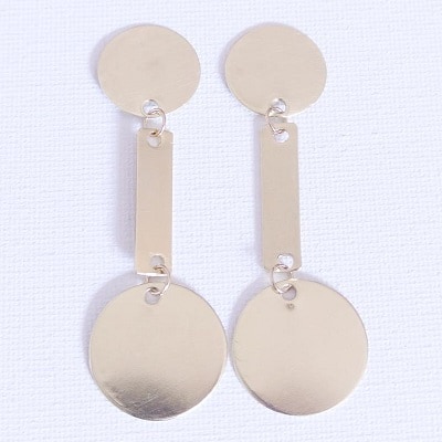 Gold Statement Disc and Rectangle Shaped Earrings