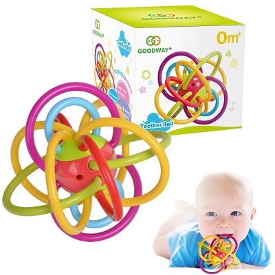 A baby playing with a Baby Rattle & Sensory Teether Ball