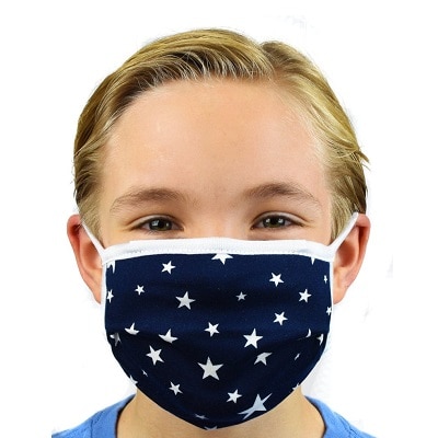 A boy wearing a face mask