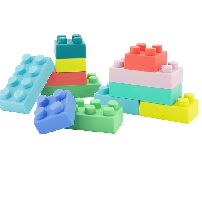 A pile of multicolored soft building blocks for babies