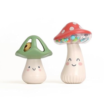 A green and red Mushroom Maracas Musical Rattle Toy