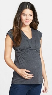 A woman wearing a Cap Sleeve Maternity Nursing Top