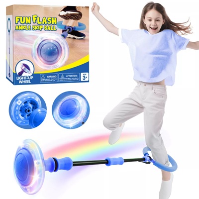 Joyfy Blue Ankle Skip Ball, Toy for Kids Indoor & Outdoor, Flashing Swing Ball Foldable Sports Toy, Birthday Gifts for Kids 3 4 5 +