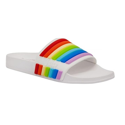 White and rainbow slide sandal