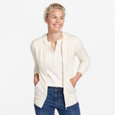 A lady wearing a classic cashmere sweater