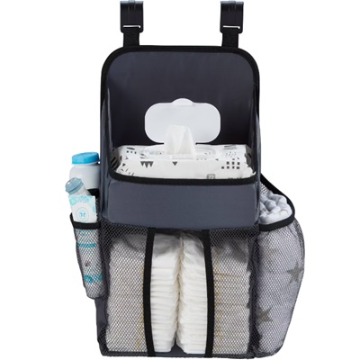 A gray baby diaper organizer