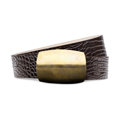 A brown with gold leather belt