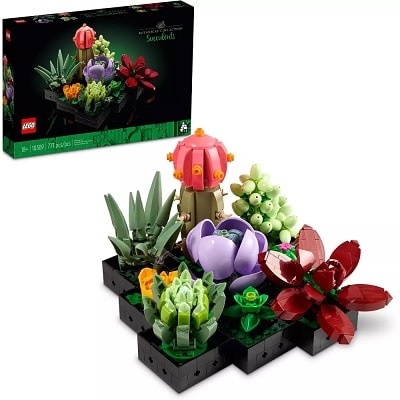 A box and Lego set of nine succulents