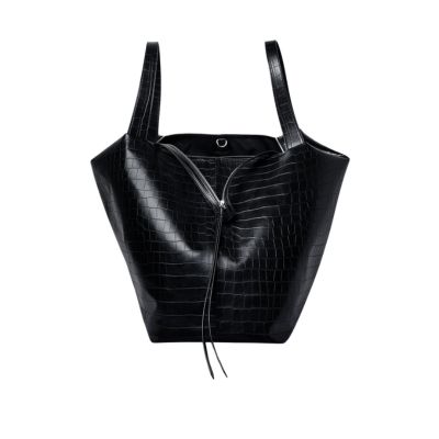 A black tote with croc texture