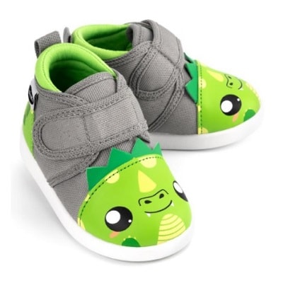 A pair of Squeaky Toddler Shoes in green dinosaur design