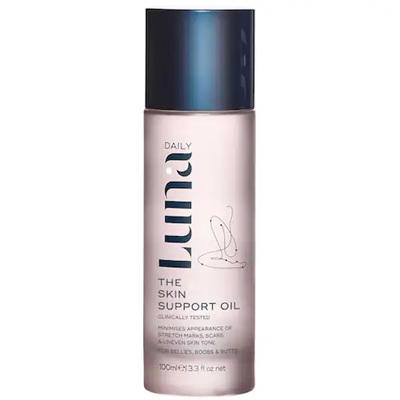 A bottle of skin support oil from luna daily