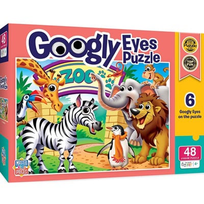 Googly eyes puzzle box with several cartoon animals
