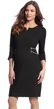 A woman wearing a Black Zip Detail Maternity Dress
