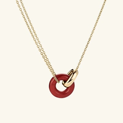Red and Gold interlinked ring pendant necklace