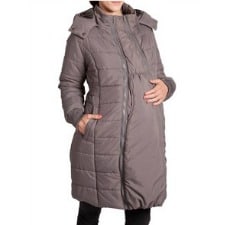 A woman wearing a Quilted Puffer Convertible Maternity Coat