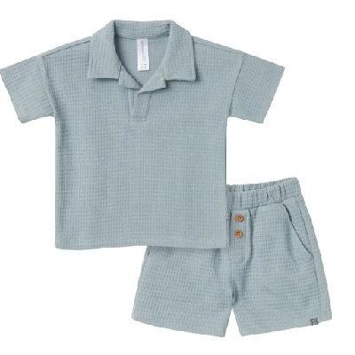 Light blue Johnny Collar Shirt and Shorts Set for toddlers