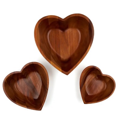 Set of Three Acacia Wood Nesting Bowls