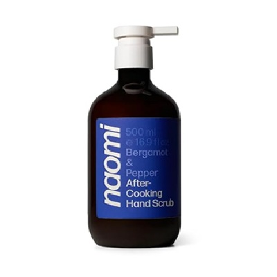 A bottle of After-Cooking Hand Scrub Exfoliating Hand Wash