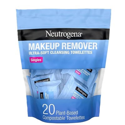 A blue bag of Neutrogena Makeup Remover Wipes